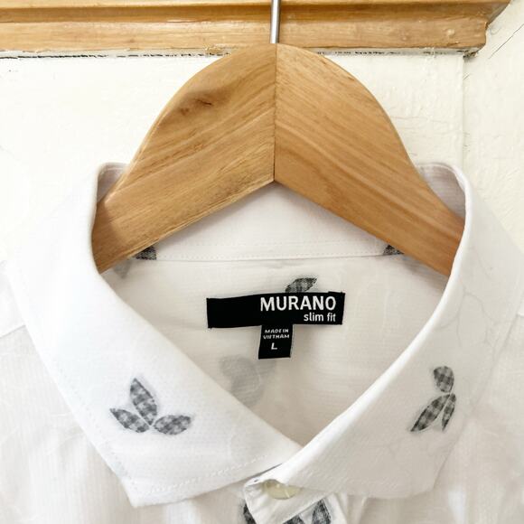 NWT Murano Slim Fit Button Down Shirt White Printed Cotton Long Sleeve Size L - Picture 3 of 8
